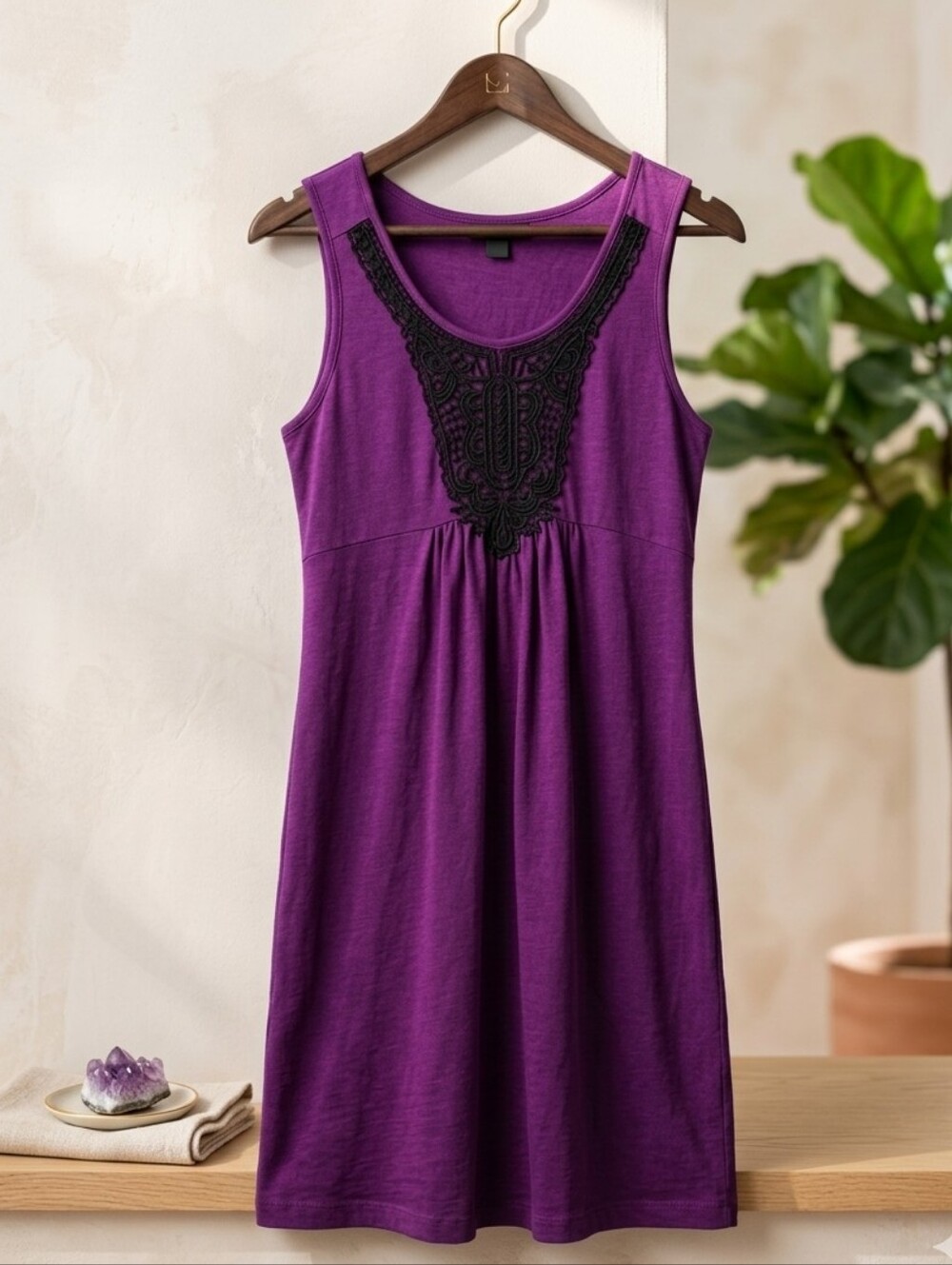Eddie Bauer Boho Purple Mini Cotton Casual Sleeveless Basic Dress Size Small